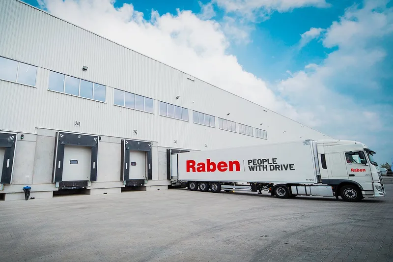 Raben long truck new branding on warehouse place