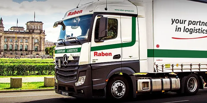 Raben truck on the road to cargo delivery through Europe