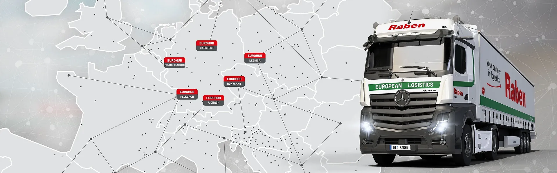 Raben Transport International Mapa Európy so 6 depami Eurohub