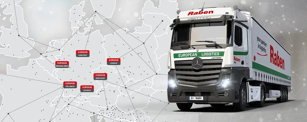 Raben Transport International Mapa Európy so 6 depami Eurohub
