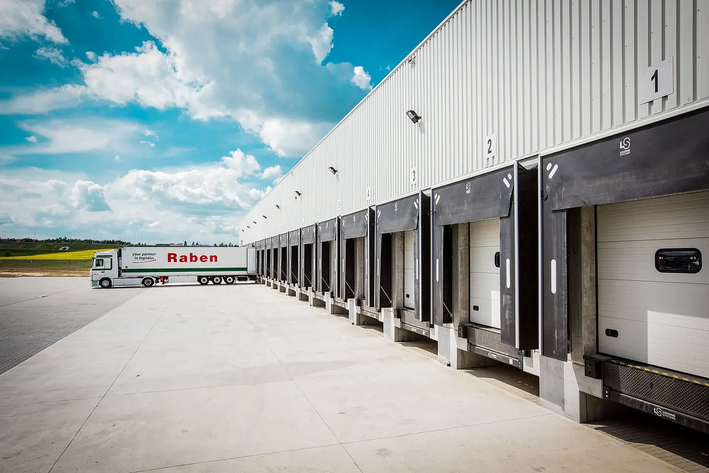 Raben long truck on warehouse place