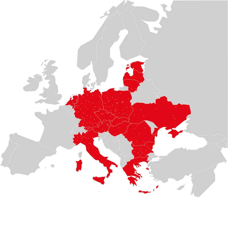 Map of Raben deposits in Europe