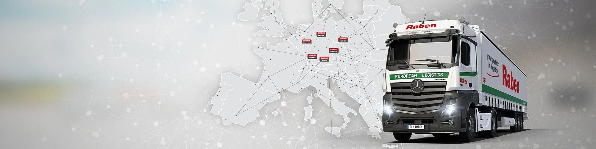 Eurohub Raben Transport International Map of Europe with the 6 Eurohub depots