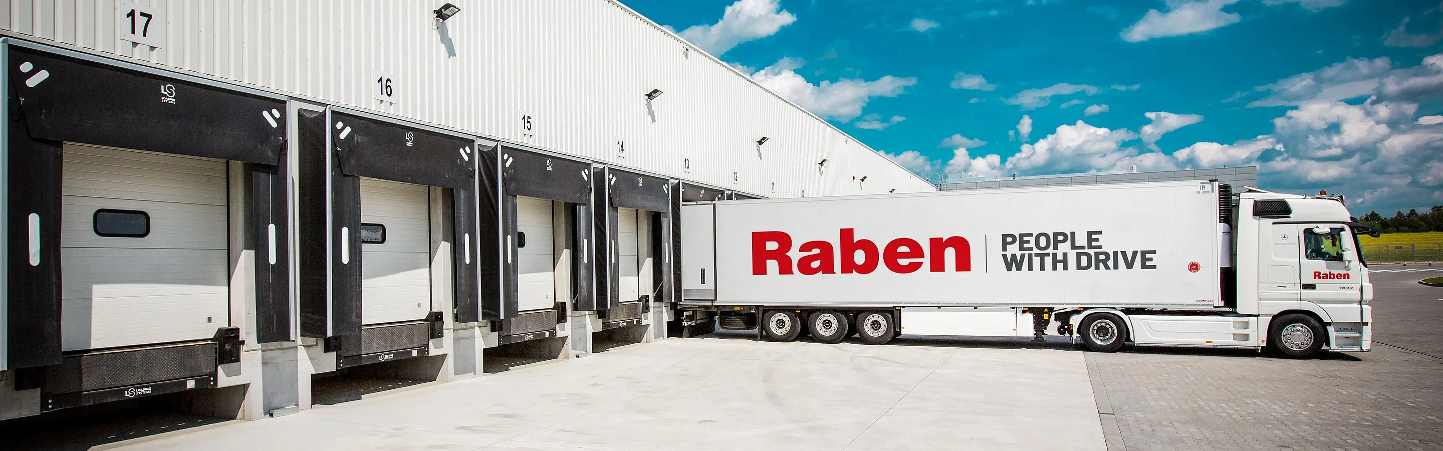 Raben long truck on warehouse place