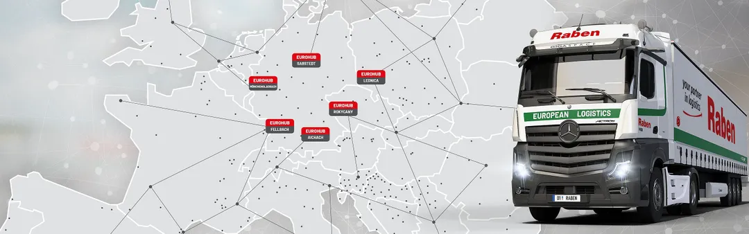 Eurohub Raben Transport International Map of Europe with the 6 Eurohub depots