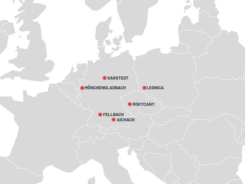 Map of Europe with the 6 Eurohub Raben depots