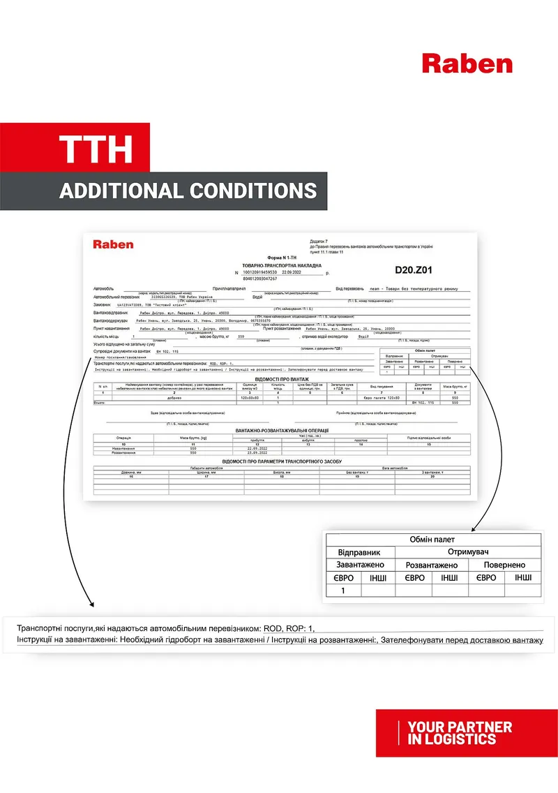 Special conditions in transport document 