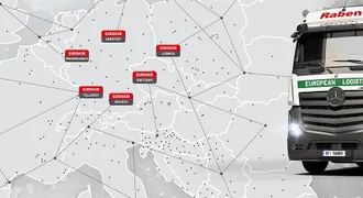 Eurohub Raben Transport International Map of Europe with the 6 Eurohub depots