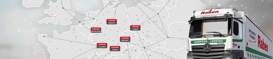 Eurohub Raben Transport International Map of Europe with the 6 Eurohub depots