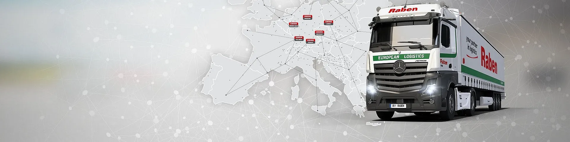 Eurohub Raben Transport International Map of Europe with the 6 Eurohub depots