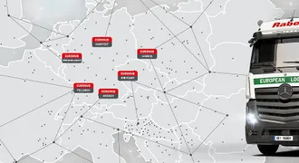 Eurohub Raben Transport International Map of Europe with the 6 Eurohub depots