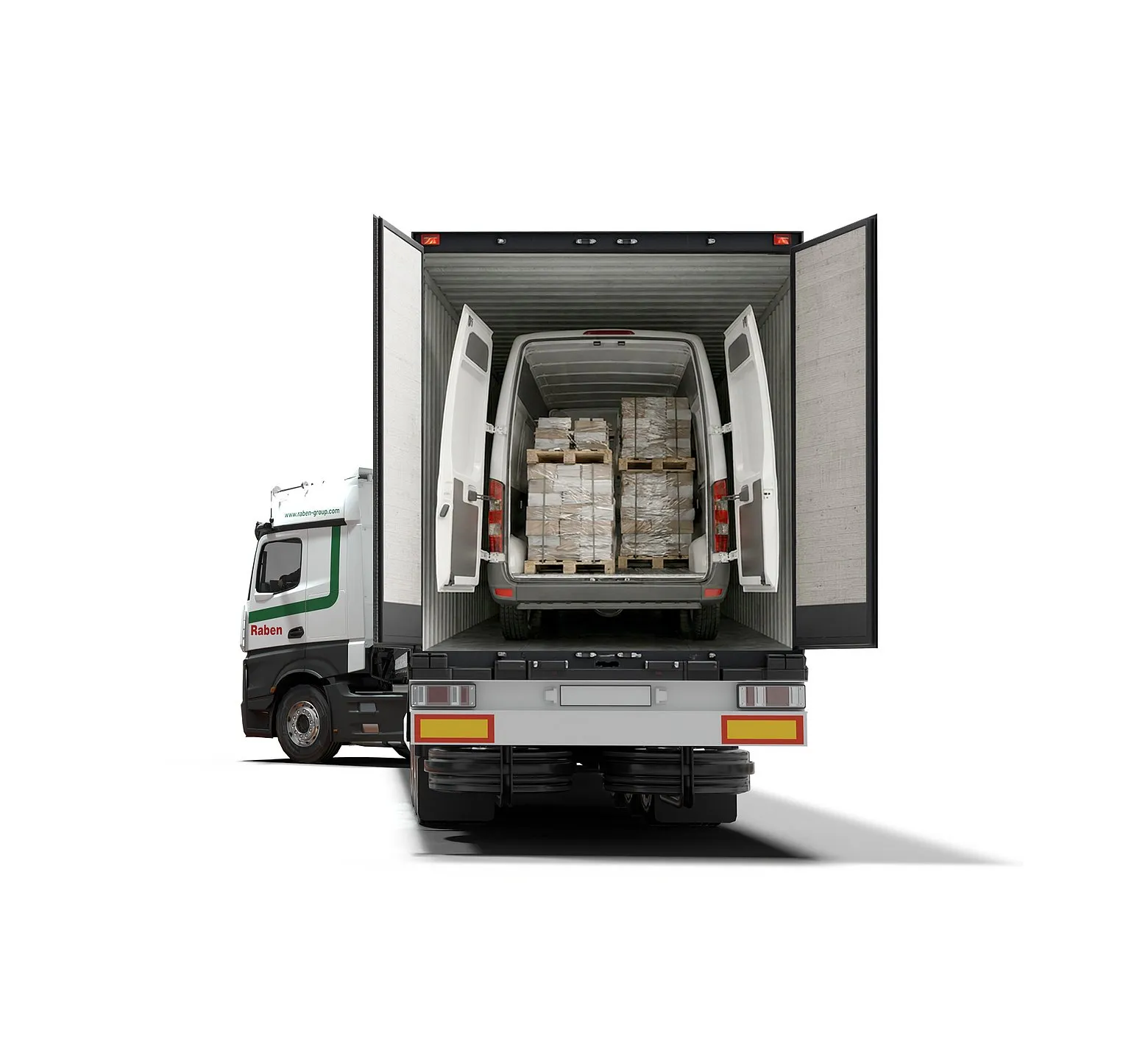 camion Raben cară un minivan