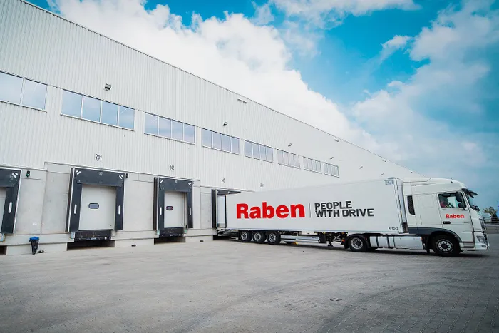 Raben long truck new branding on warehouse place