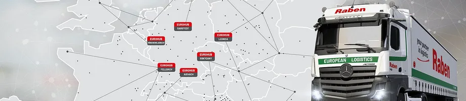 Eurohub Raben Transport International Map of Europe with the 6 Eurohub depots